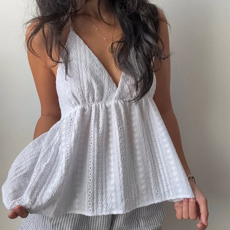 Womens Retro Solid-Color V-Neck Camisole