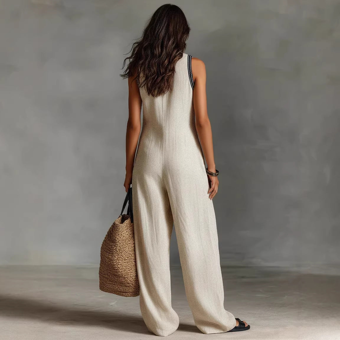 Women's Simple Linen-blend Sleeveless Jumpsuit