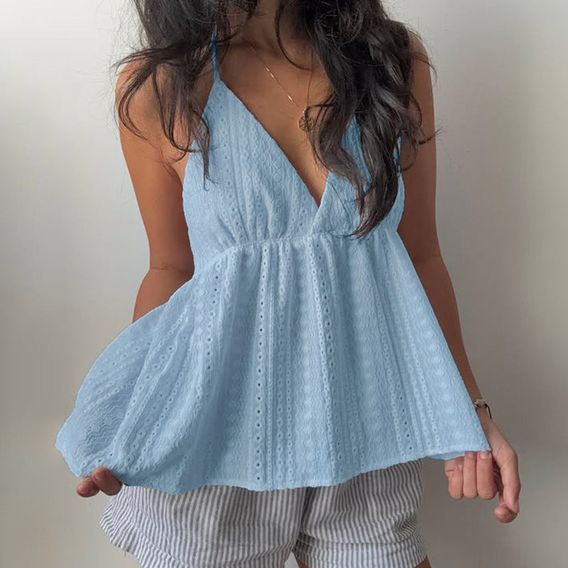 Womens Retro Solid-Color V-Neck Camisole