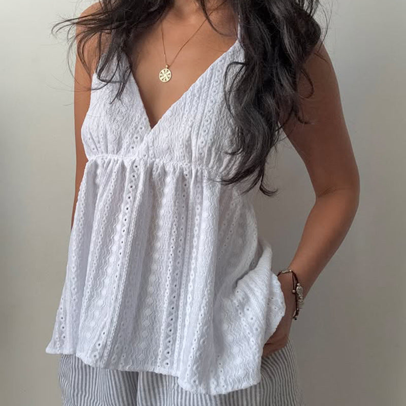 Womens Retro Solid-Color V-Neck Camisole